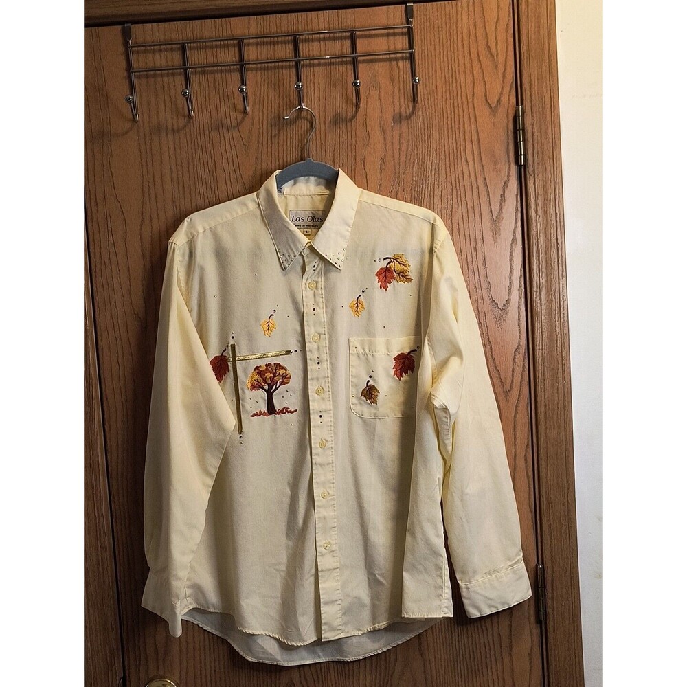Las Olas Western Shirt Women's Large Yellow Bedazzled Autumn Theme Button Up